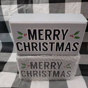 2pc Merry Christmas shelf Sign Plaque Room Decoration Home Decor Gift Topper